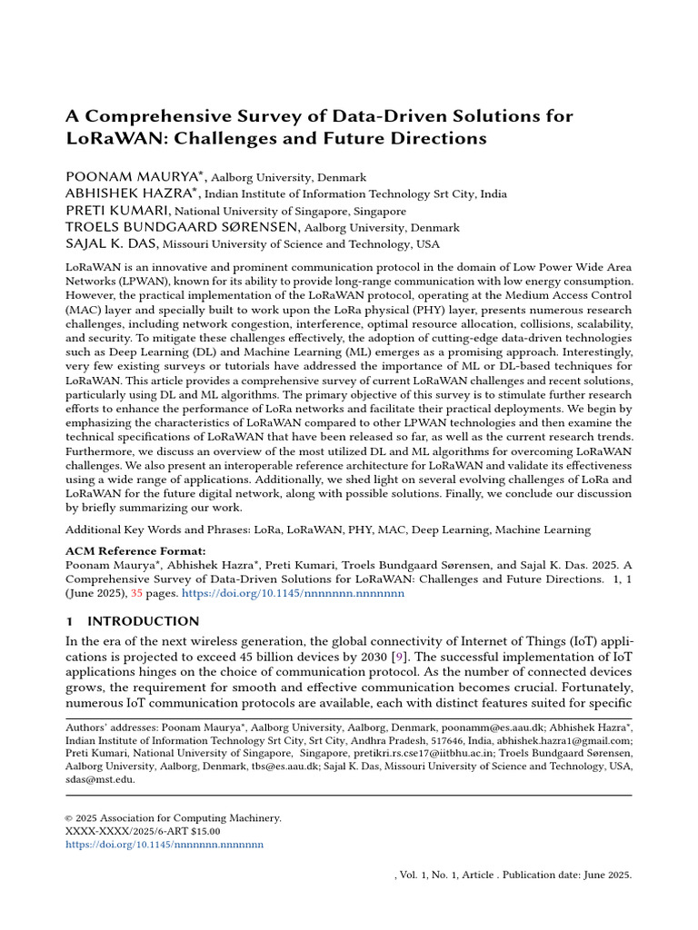 A Comprehensive Survey of Data-Driven Solutions For LoRaWAN | PDF ...