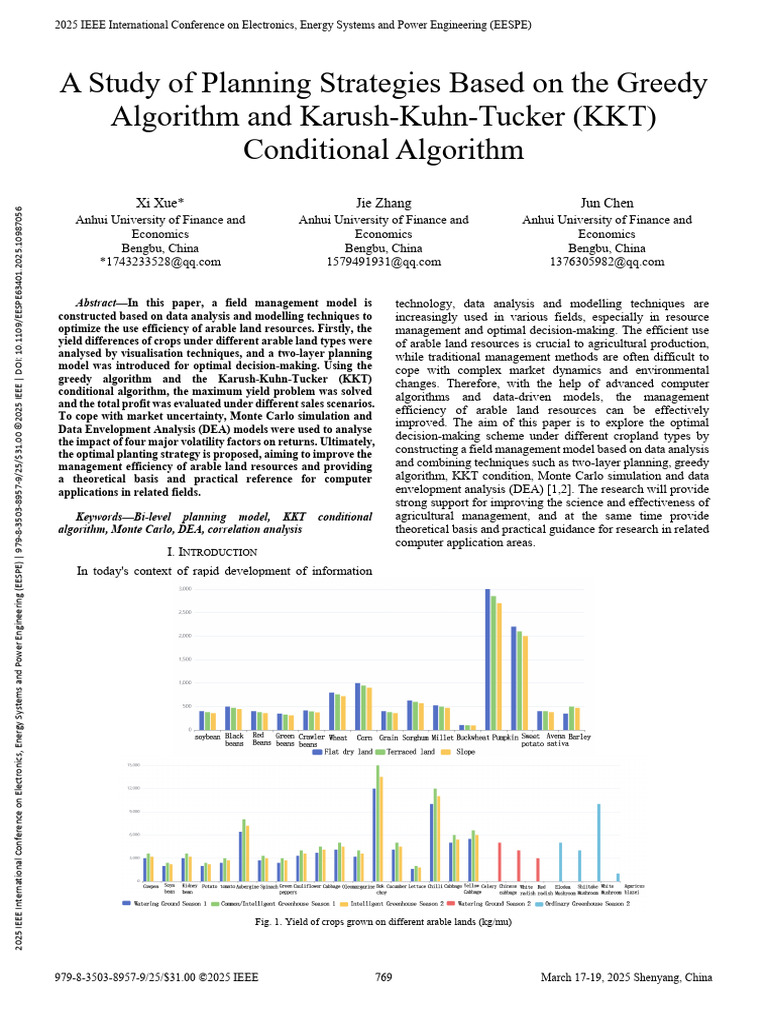 A Study of Planning Strategies Based On The Greedy Algorithm and Karush ...