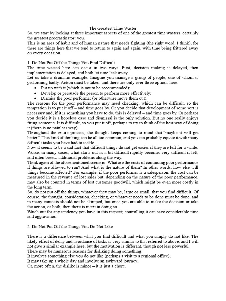 The Greatest Time Waster | PDF | Thought | Procrastination