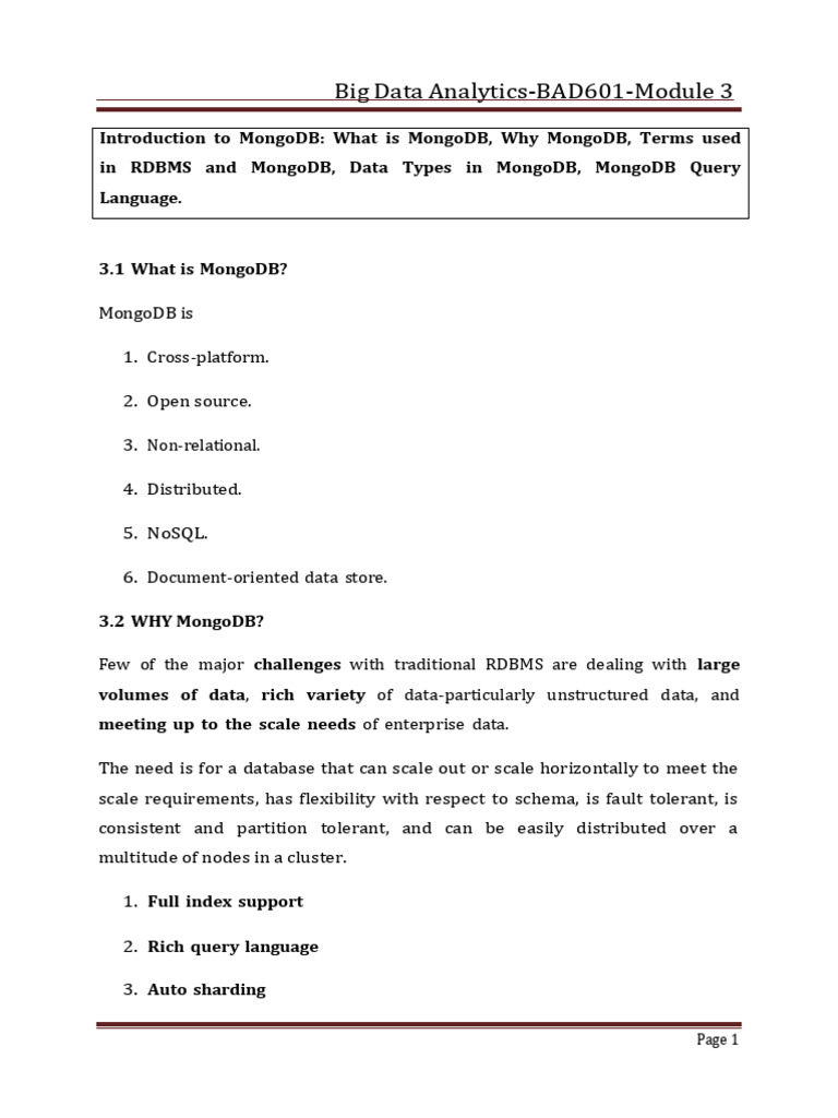 BIS701 Module 3 BDA | PDF | Mongo Db | Relational Database
