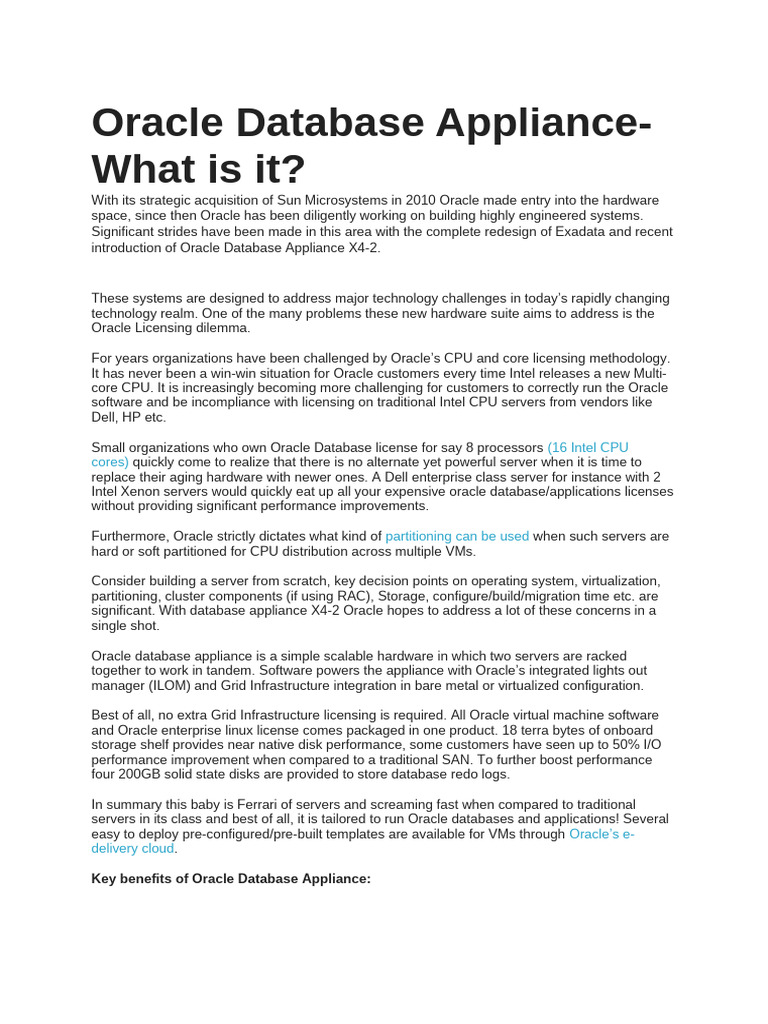 Oracle Database Appliance x4-2 | PDF | Databases | Oracle Corporation