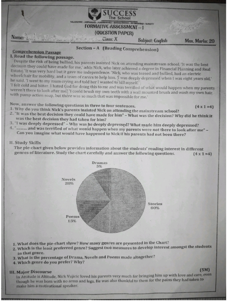 Eng FA-1 Question Paper | PDF