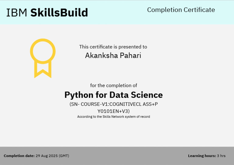 IBM PY0101EN Certificate - IBM SkillsBuild 10 PDF | PDF