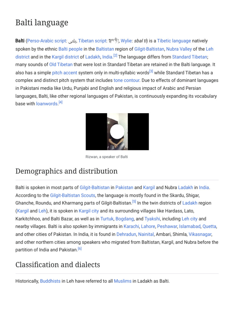 Balti Language - Wikipedia | PDF | Phonetics | Languages Of Asia