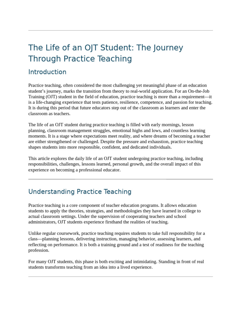 The Life of An OJT Student - The Journey Through Practice Teaching ...