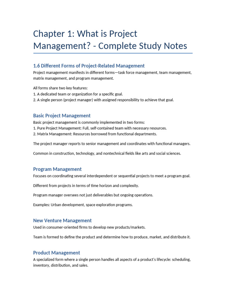 Chapter 1 Complete Notes Updated | PDF | Project Management | Systems ...
