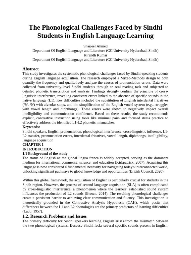 The Phonological Challenges Faced by Sindhi Students in English ...
