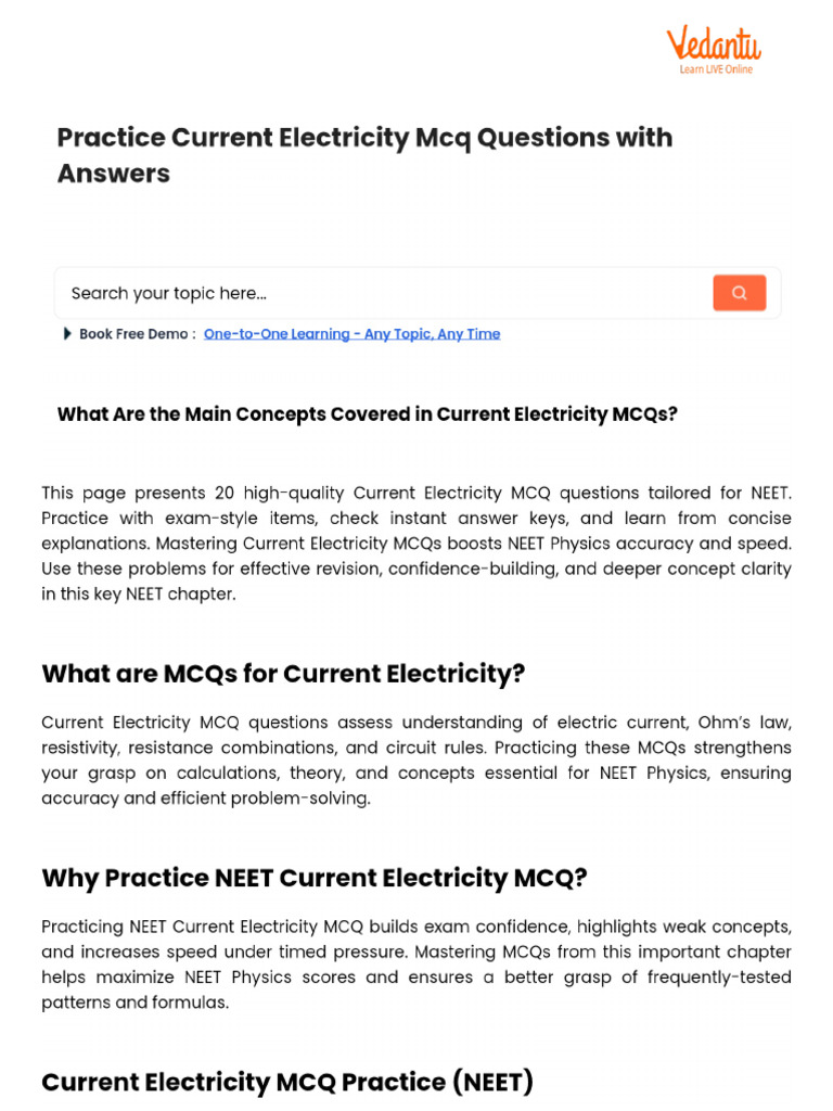 Practice Current Electricity MCQ Questions With Answers | PDF