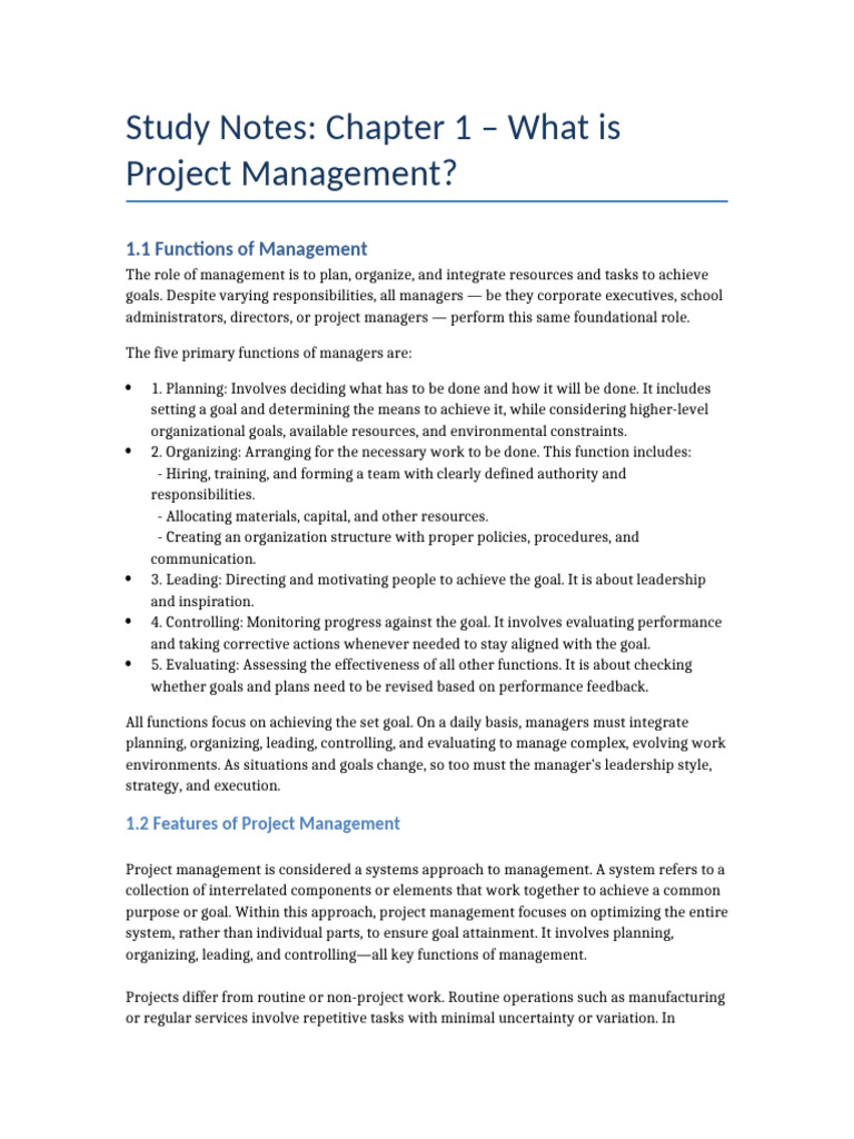 Chapter 1 Complete Notes | PDF | Project Management | Business