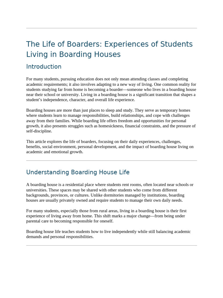 The Life of Boarders - Experiences of Students Living in Boarding ...