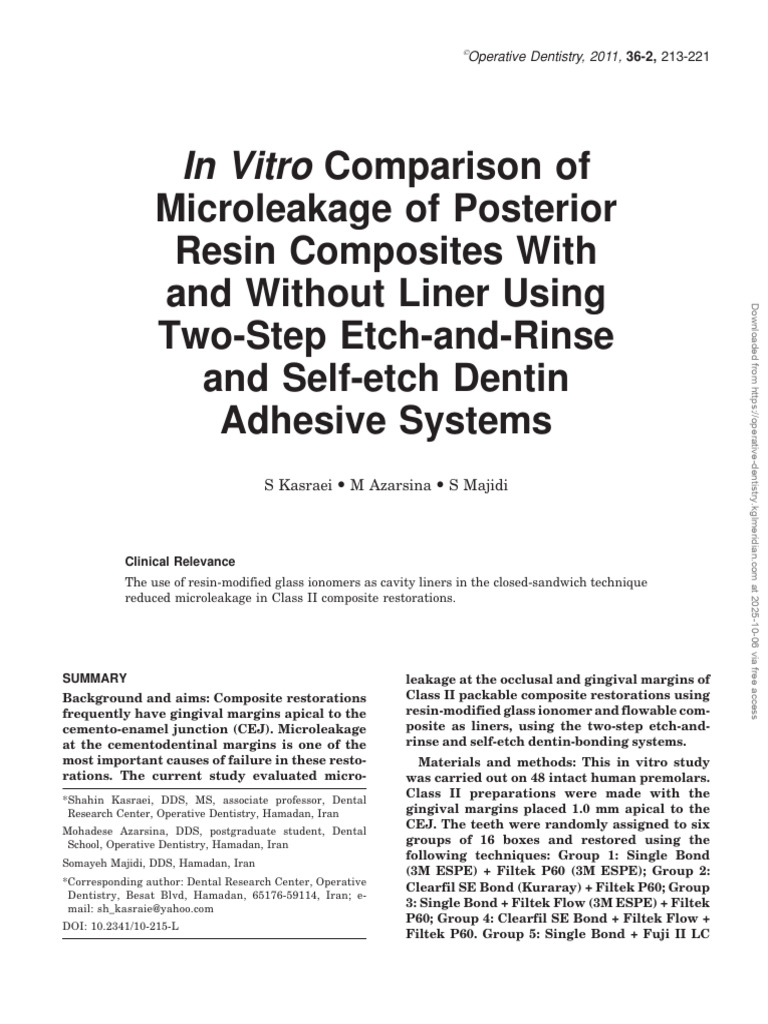 In Vitro Comparison of Microleakage of Posterior Resin Composites With ...
