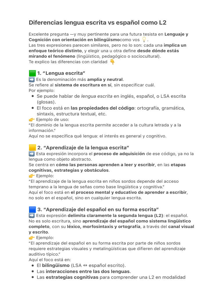 Diferencias Lengua Escrita Vs Español Como L2 | PDF | Multilingüismo ...