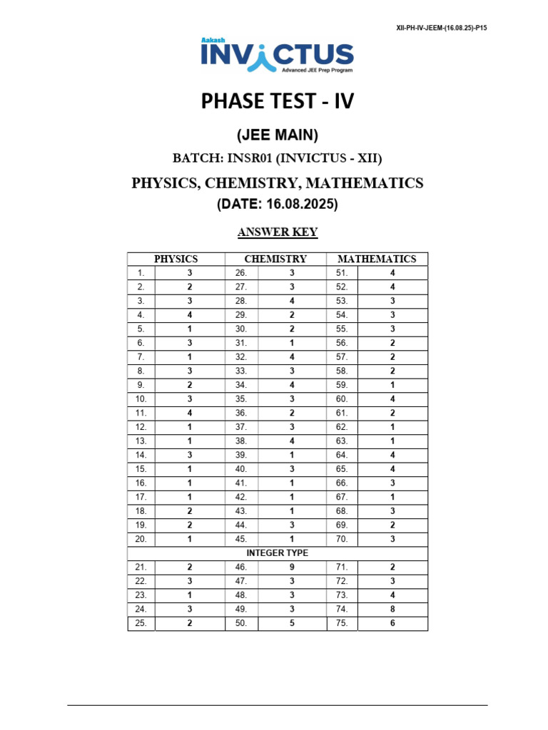 Ans Key (Main) | PDF