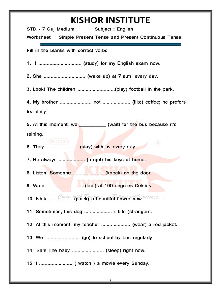 STD 7 English Verb Forms Worksheet | PDF