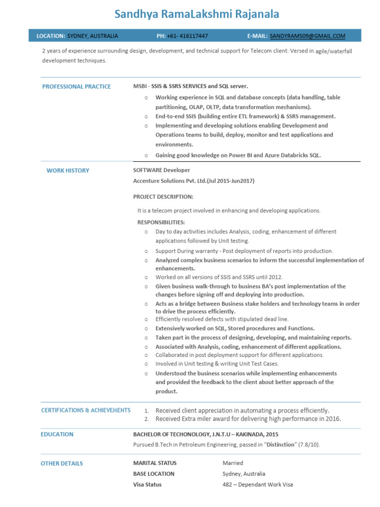 Sandhya Resume MSBI SQL Developer Updated-2 | PDF | Unit Testing ...