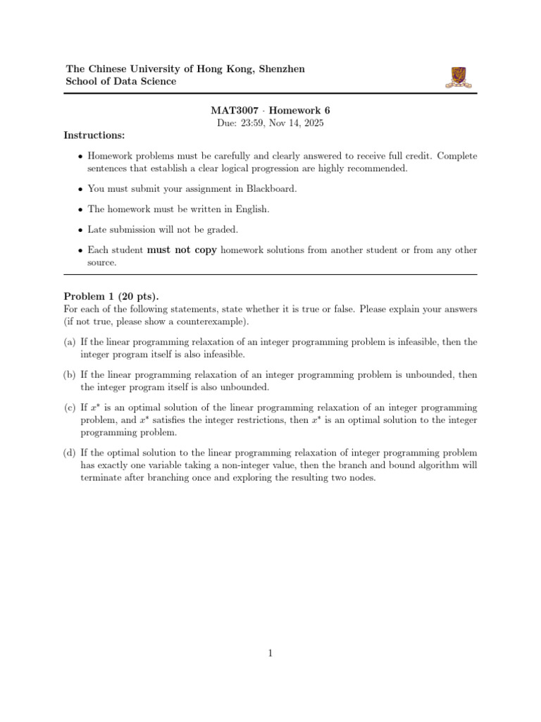 Mat3007 HW6 | PDF | Linear Programming | Algorithms And Data Structures