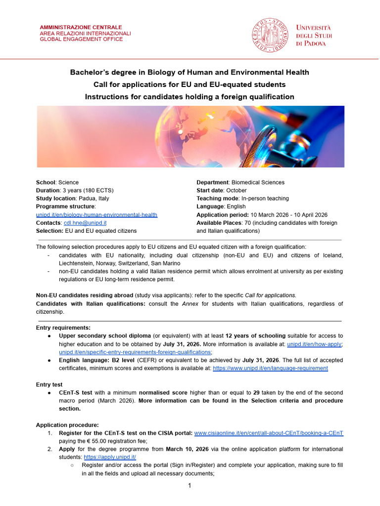 Biology of Human and Environmental Health - EU and Equated Students ...