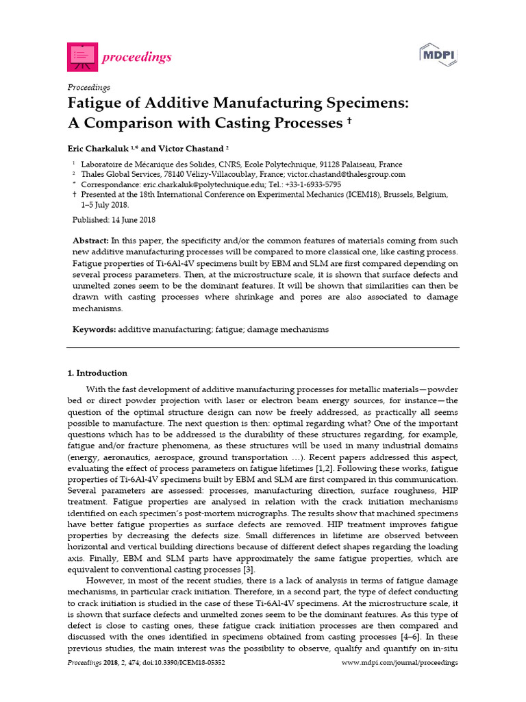 Fatigue of Additive Manufacturing Specimens A Comparison With Casting ...