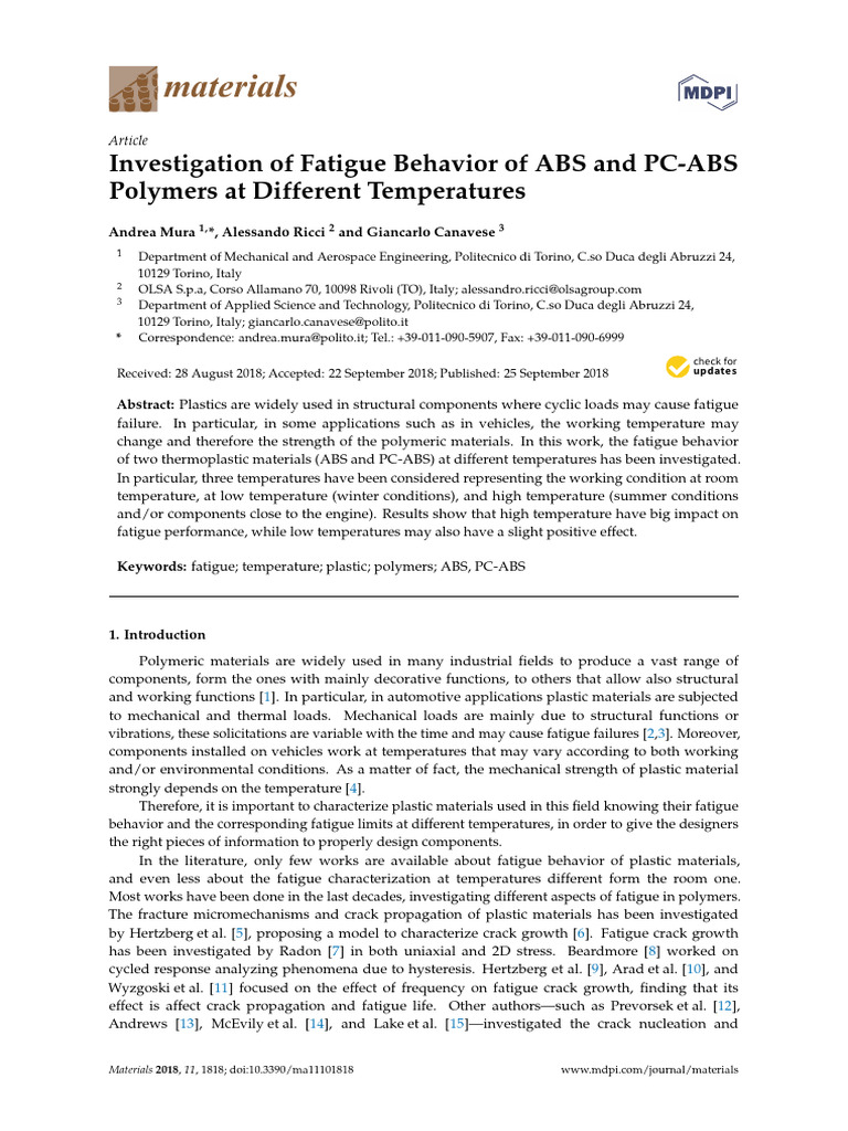 Investigation of Fatigue Behavior of ABS and PC-ABS Polymers at ...
