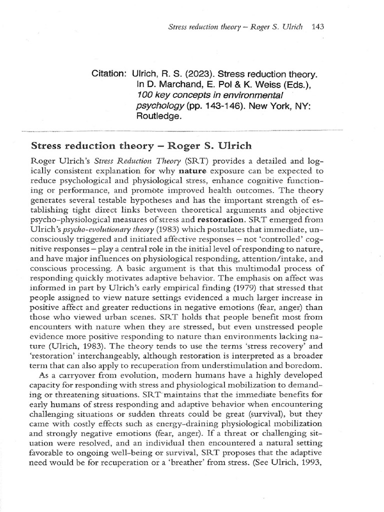 Ulrich RS 2023 Stress Reduction Theory | PDF