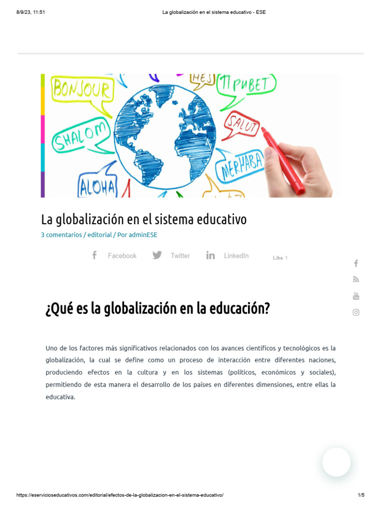 La Globalización en El Sistema Educativo - ESE | PDF | Enseñando ...