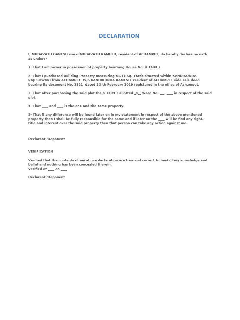 Owner Declaration | PDF