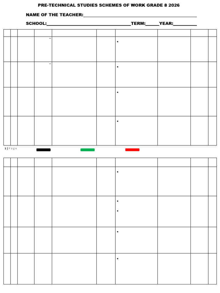 Grade 8 Term 1 Pretechnical Studies Schemes | PDF | Drawing | Geometry
