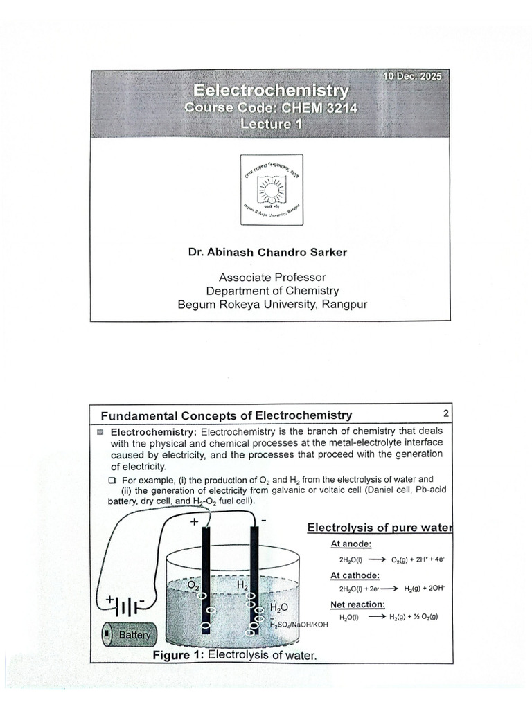 Electrochemistry, Lec1 2 | PDF