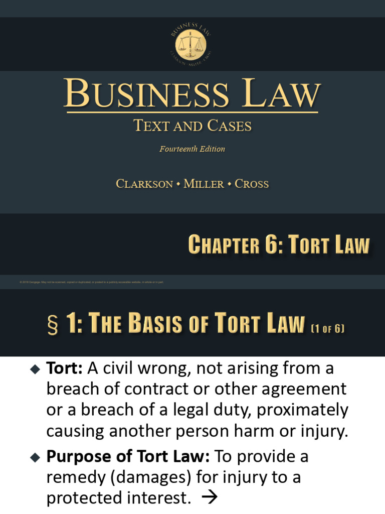 Clarkson14e - PPT - ch06 U2 TORTS CRIMES Tort Law | PDF | Tort | Defamation