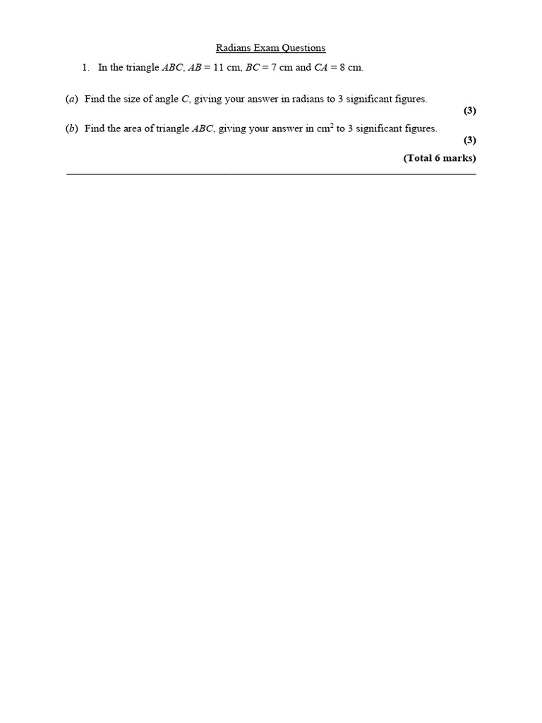 5.4 Radians Exam Questions | PDF | Area | Circle