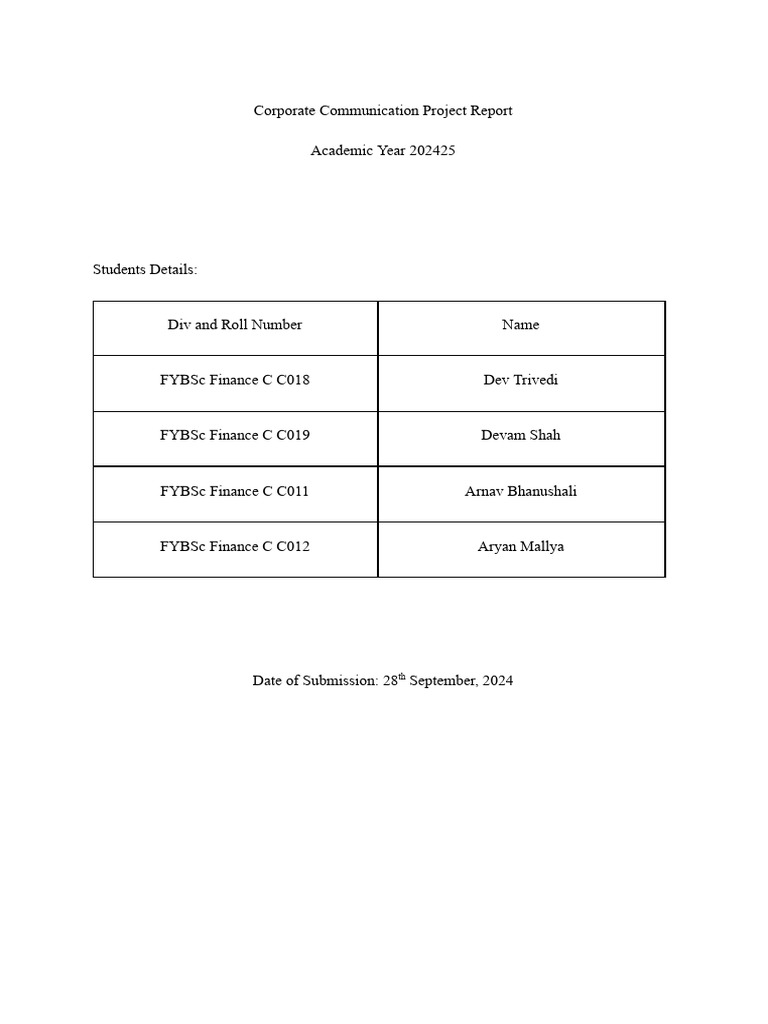 Sample Corporate Communications Project Report | PDF | Communication ...