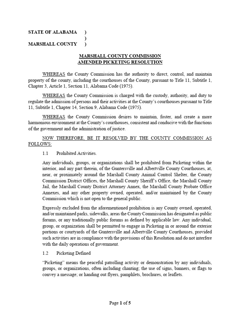 Marshall County Commission Picketing Resolution (Amended) (1!28!2026 ...