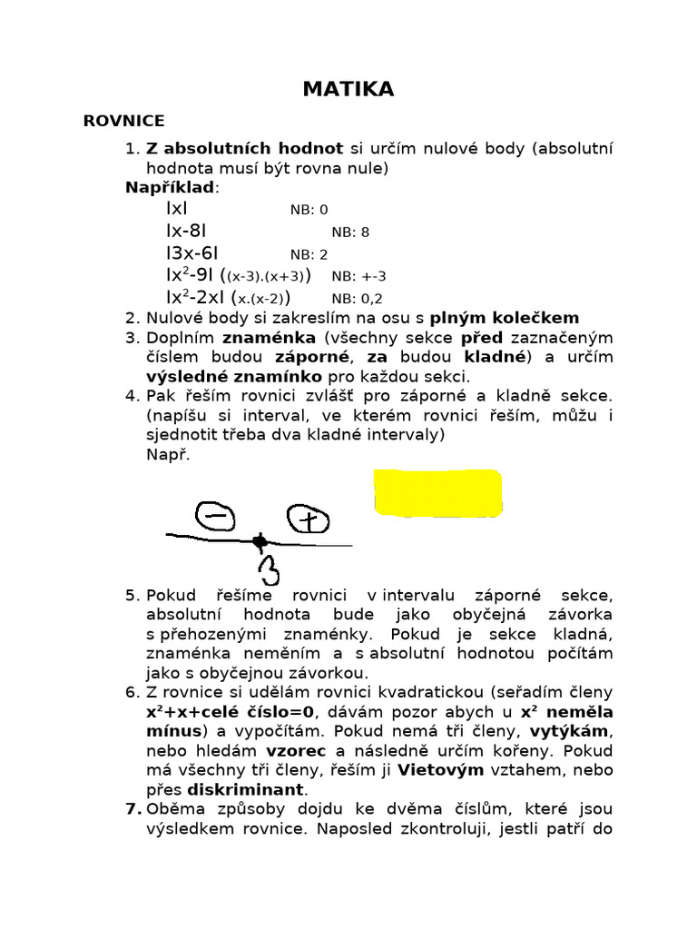 Rovnice A Nerovnice S Absolutní Hodnotou - Shrnutí | PDF