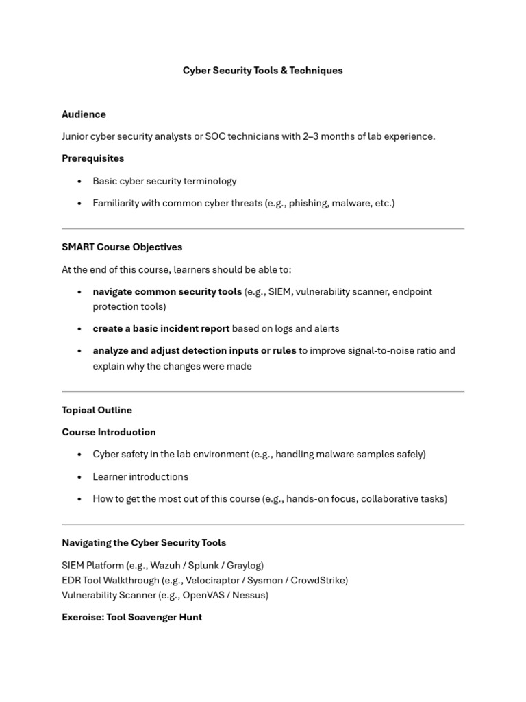 Cyber Security Tools & Techniques | PDF