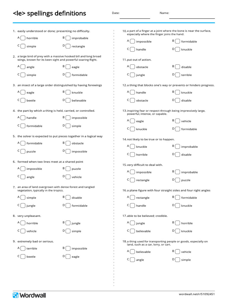 Le Spellings Definitions Quiz | PDF | Jungle | Chess