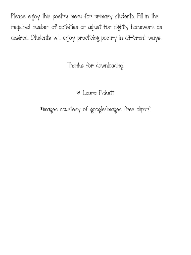 PoetryMenuforElementaryStudents 1 | PDF