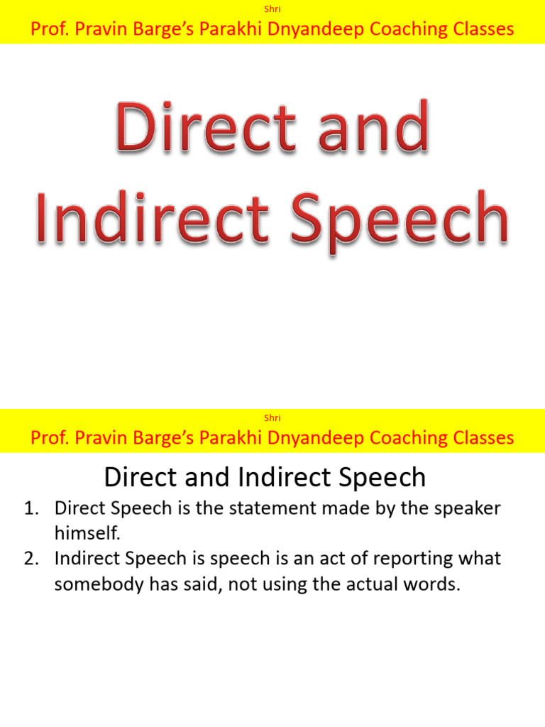 Shri Direct and Indirect Speech English Medium PDF | PDF | Grammatical ...