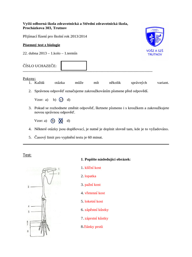Test Bio Prijimacky Reseni 1 | PDF