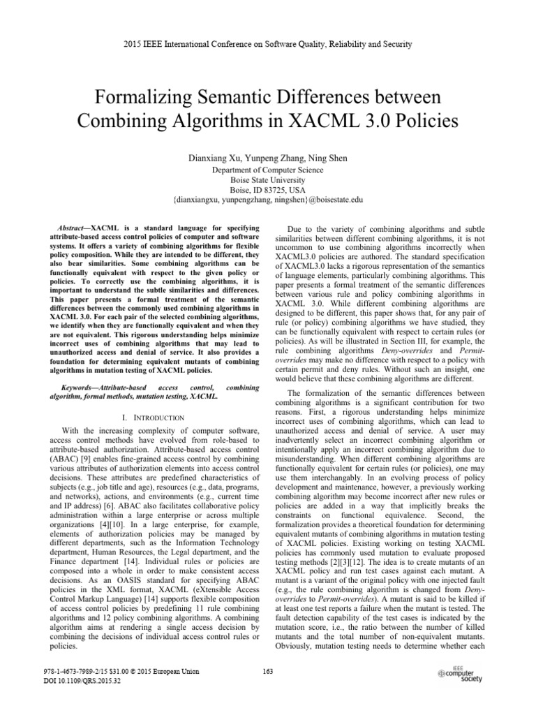 Formalizing Semantic Differences Between Combining Algorithms in XACML ...