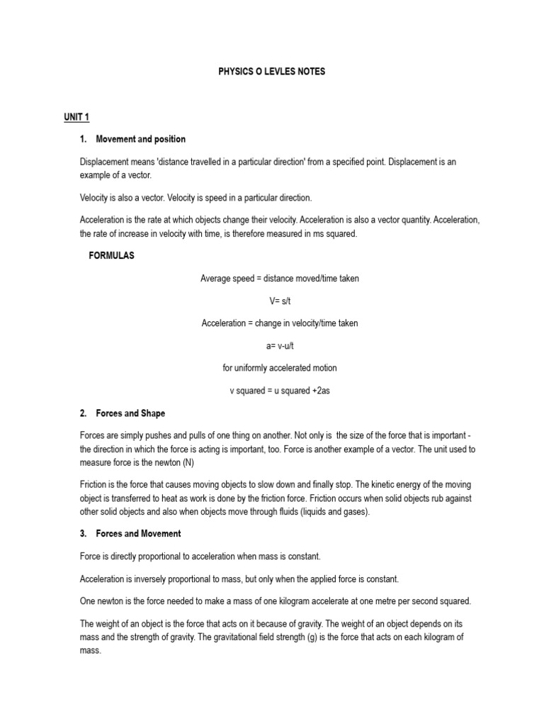 Physics Unit 1 Forces and Motion Notes | PDF | Force | Momentum