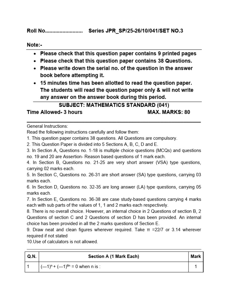 Qp Pb x Maths Std Set-3 | PDF | Circle | Area