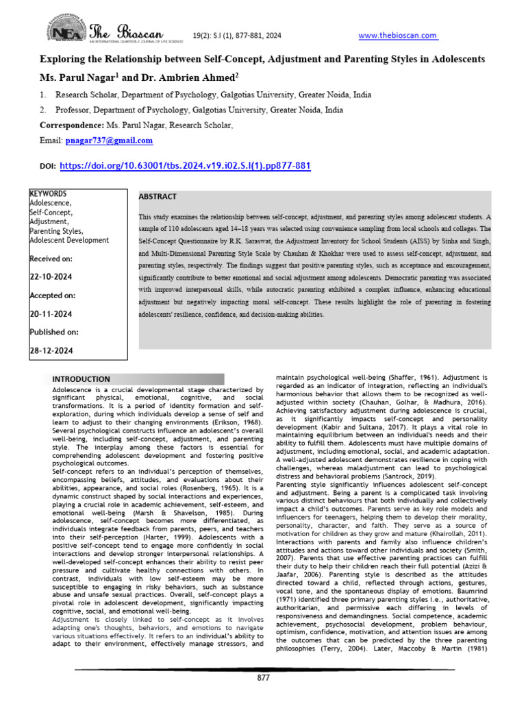 Exploring The Relationship Between Self-Concept, Adjustment and ...