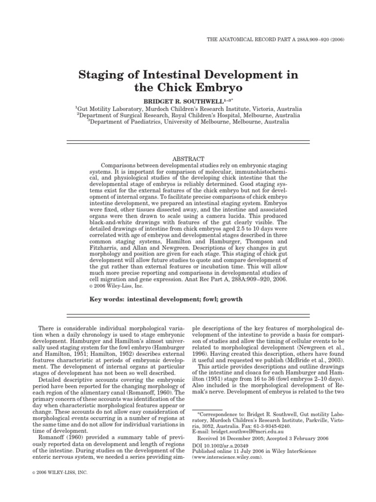 Southwell 2006 Staging of Intestinal Development I | PDF ...