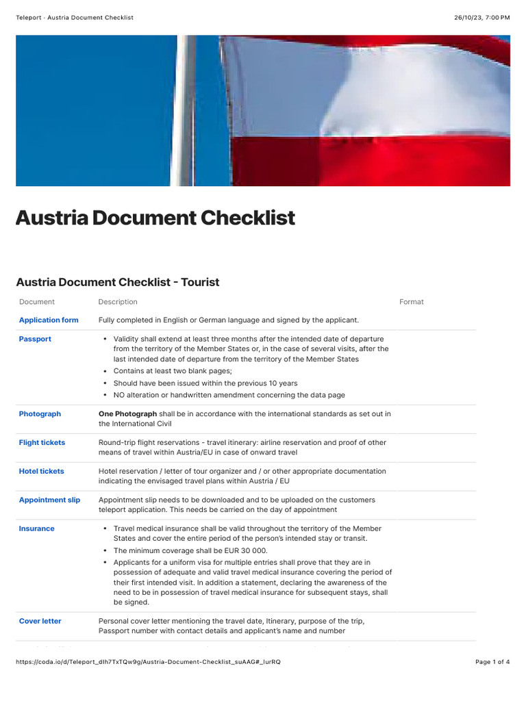 Austria Document Checklist | PDF | Government And Personhood