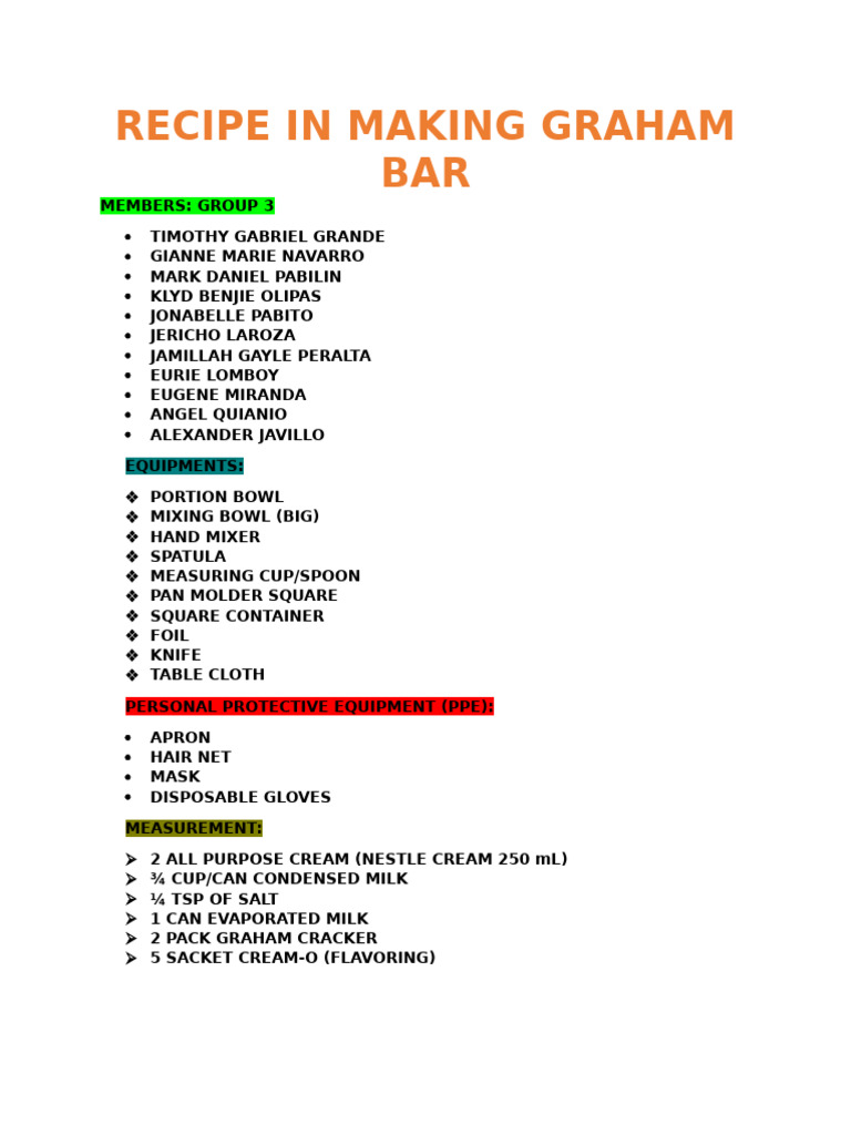 Recipe in Making Graham Bar Final Layout | PDF
