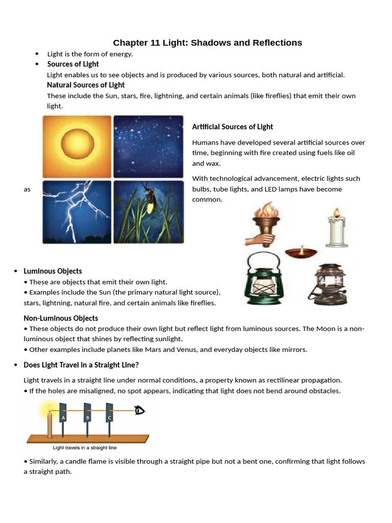CH 11 Light Shadow and Reflections | PDF | Light | Shadow