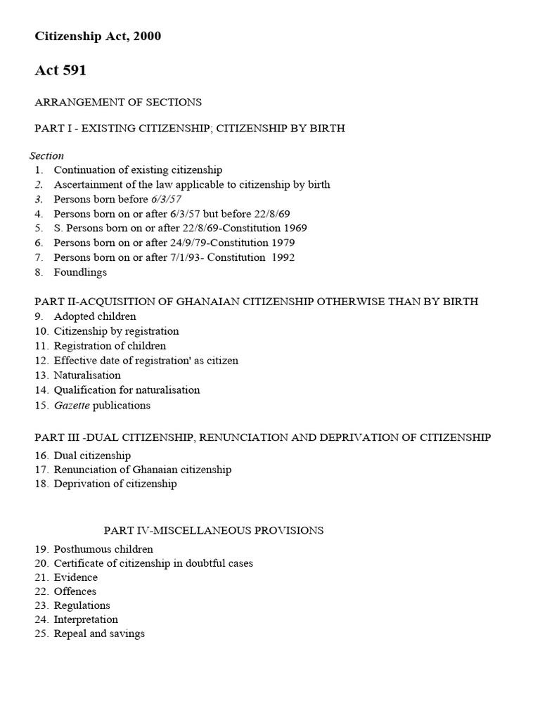 Citizenship Act, 2000 (Act 591) | PDF | Naturalization | Citizenship