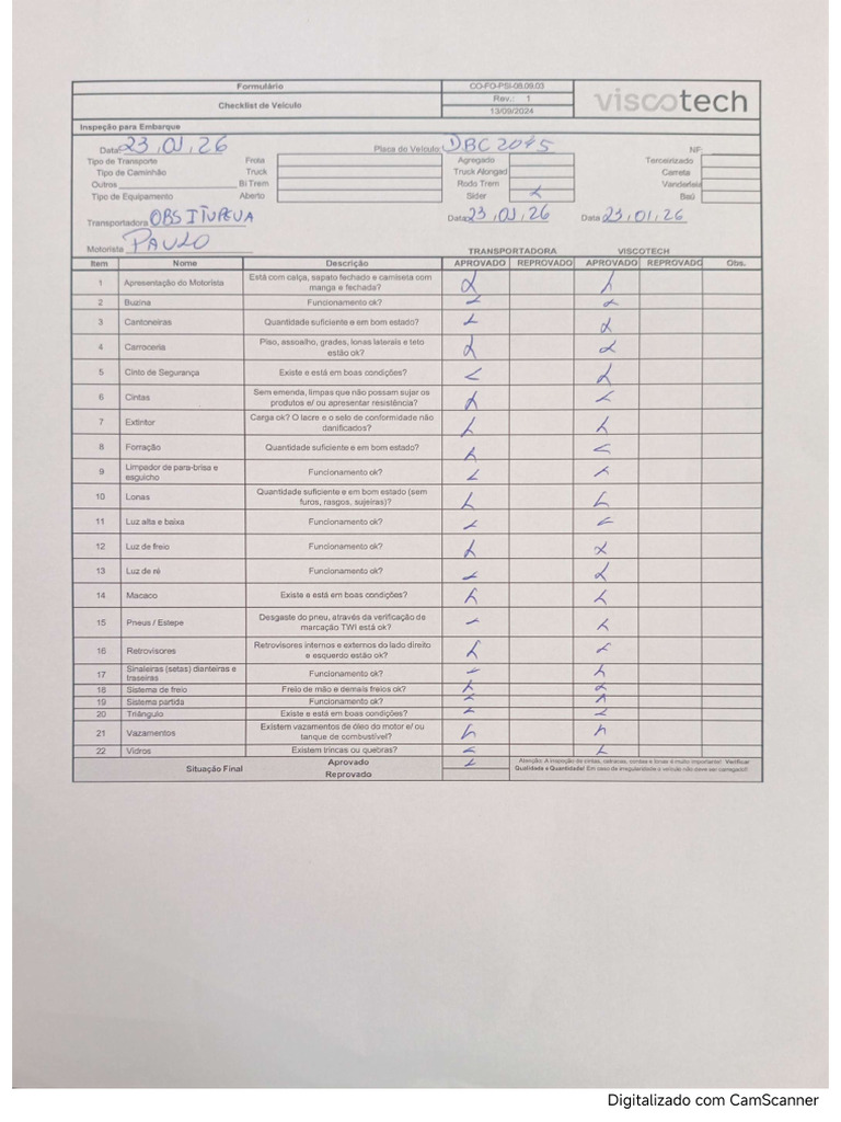 Log - 3 - Checklist Veiculo | PDF