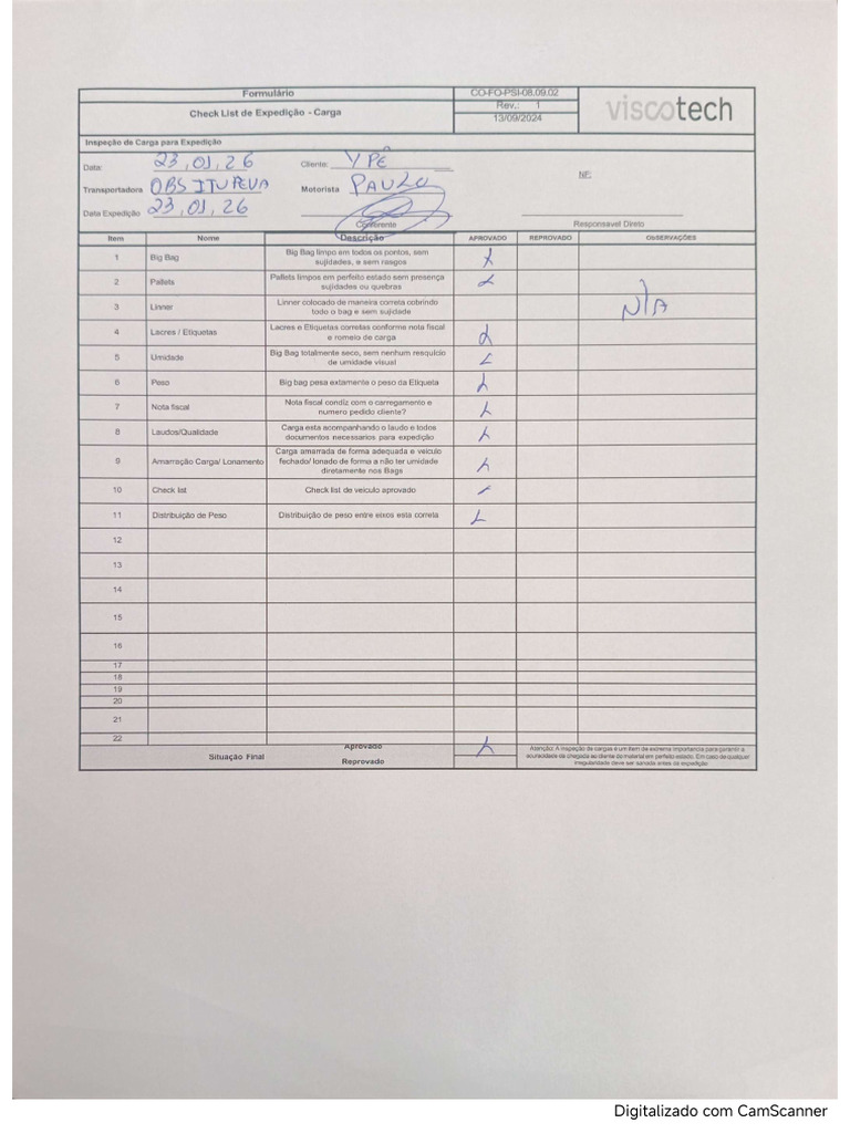 Log - 4 - Checklist Carga | PDF