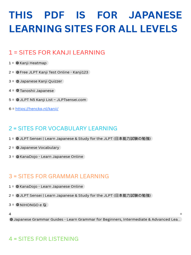 This PDF is for Japanese Learning Sites for All Levels | PDF